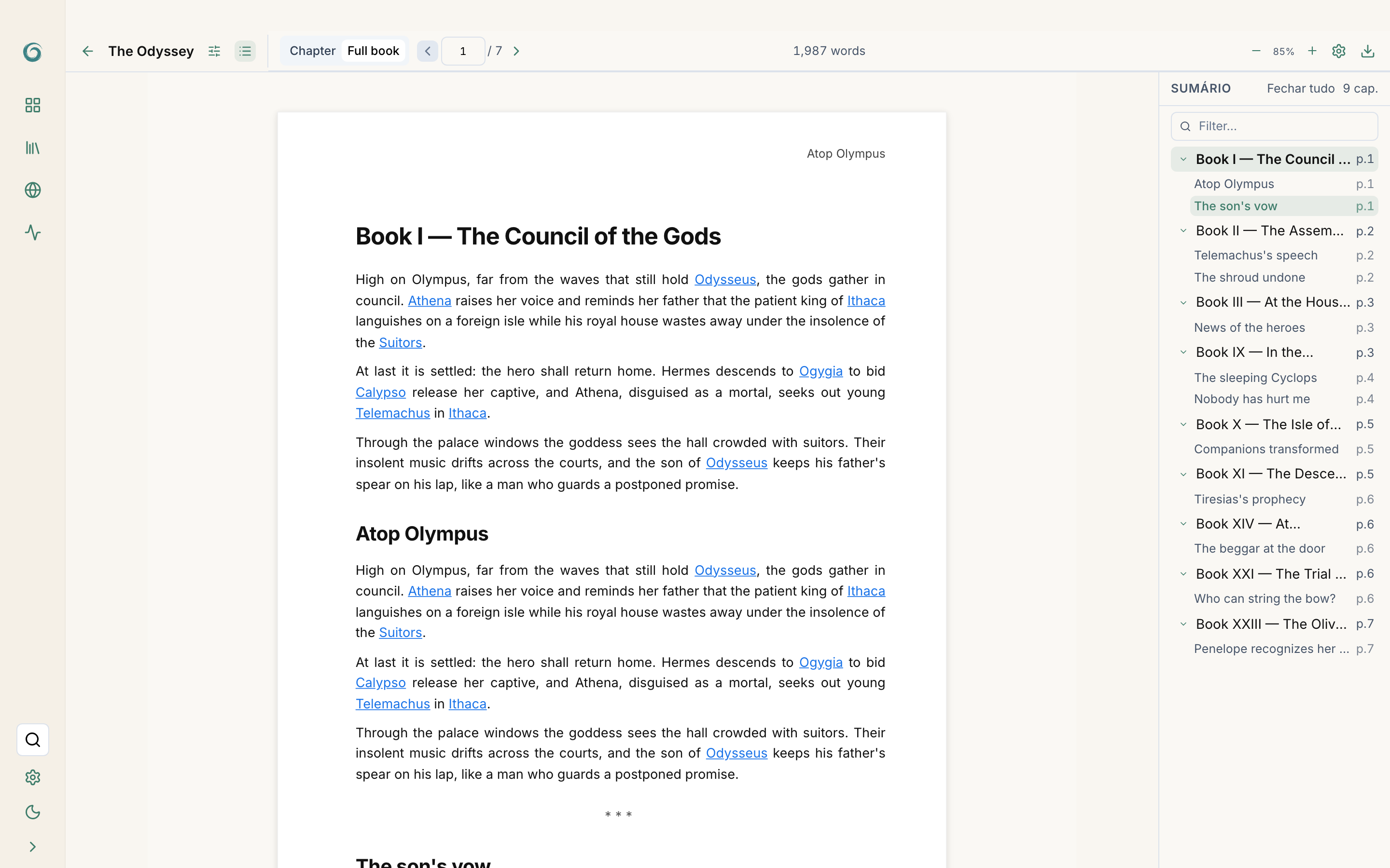Pages mode with formatting panel (size, margins, fonts)