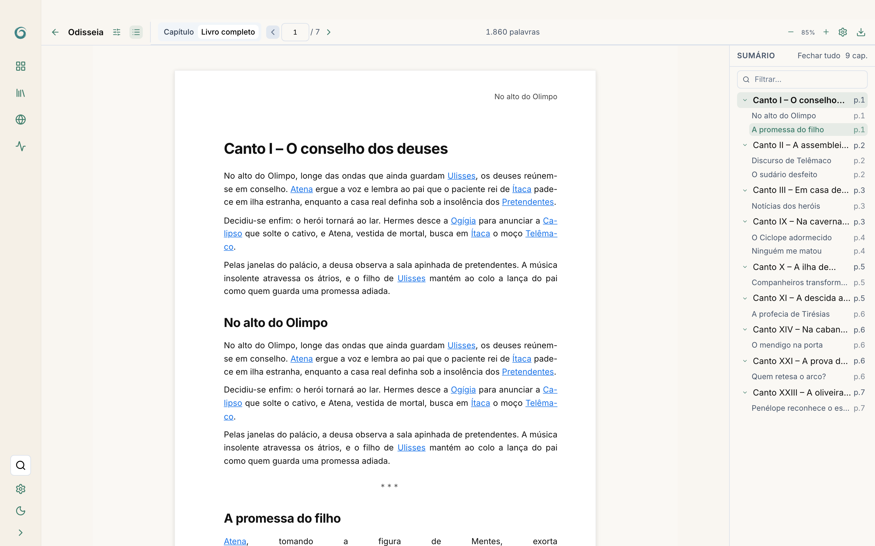 Modo Páginas com painel de formatação (tamanho, margens e fontes)