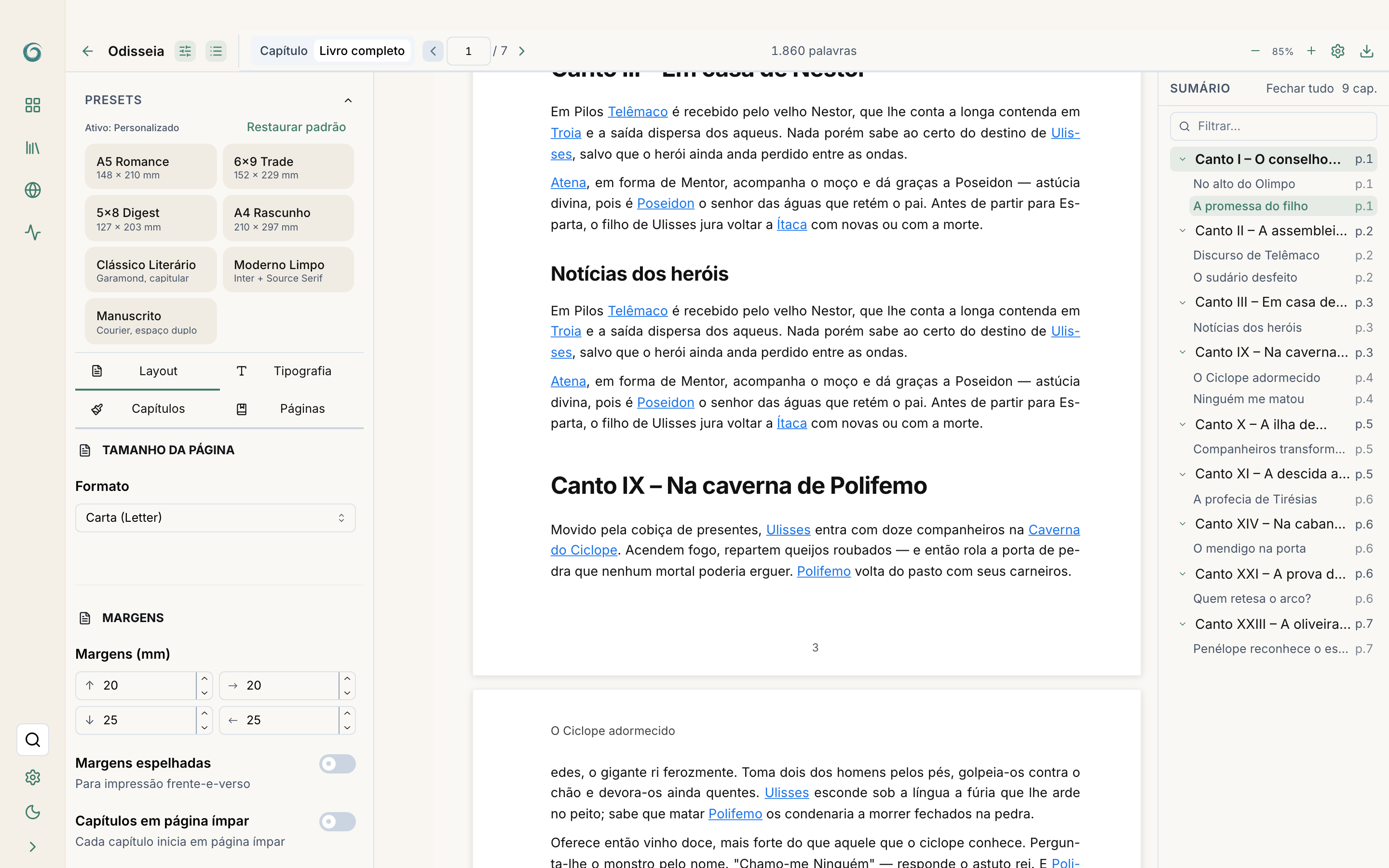 Compilado em modo Preview com sumário lateral