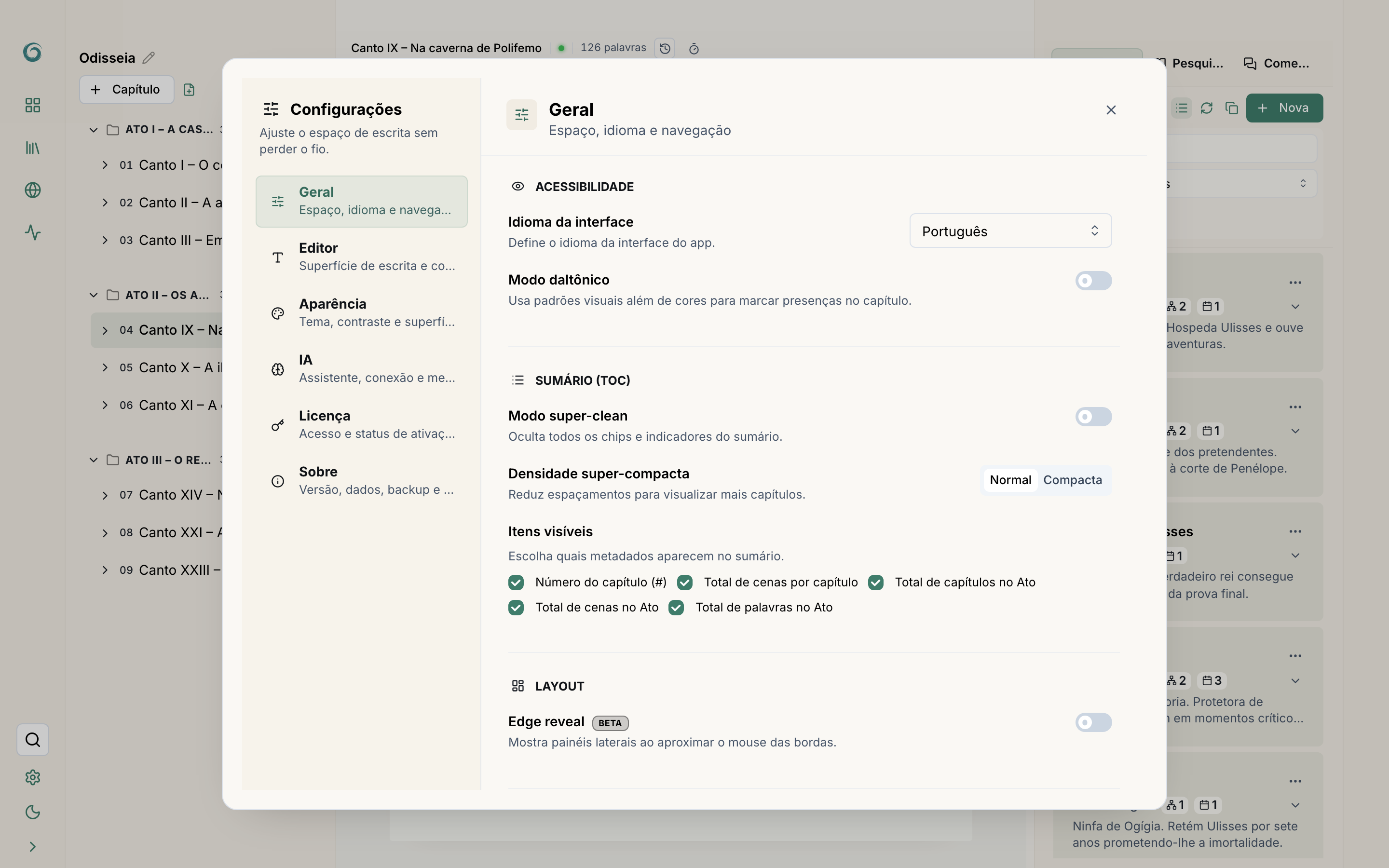 Appearance screen with light and dark modes, preset themes, and color customization