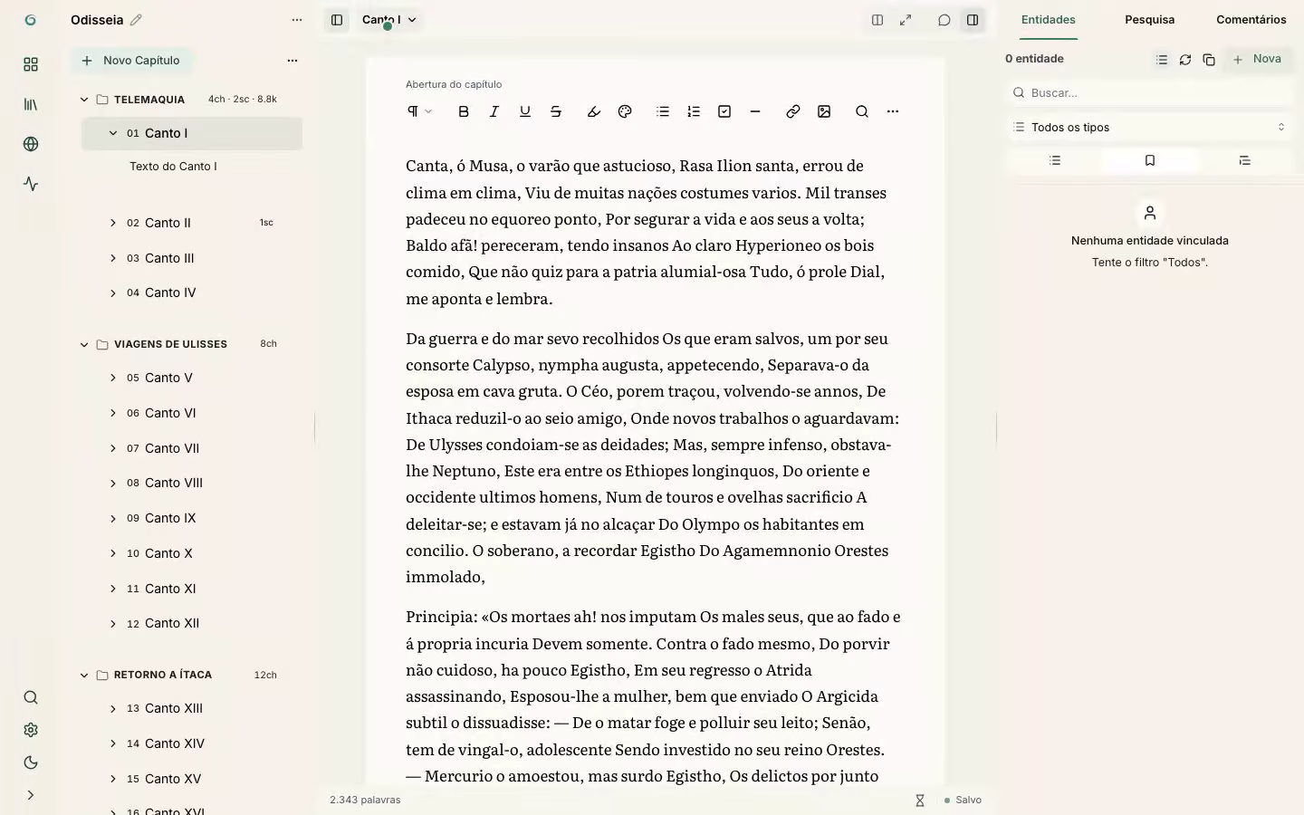 Demonstração da organização de estrutura no Inkthar