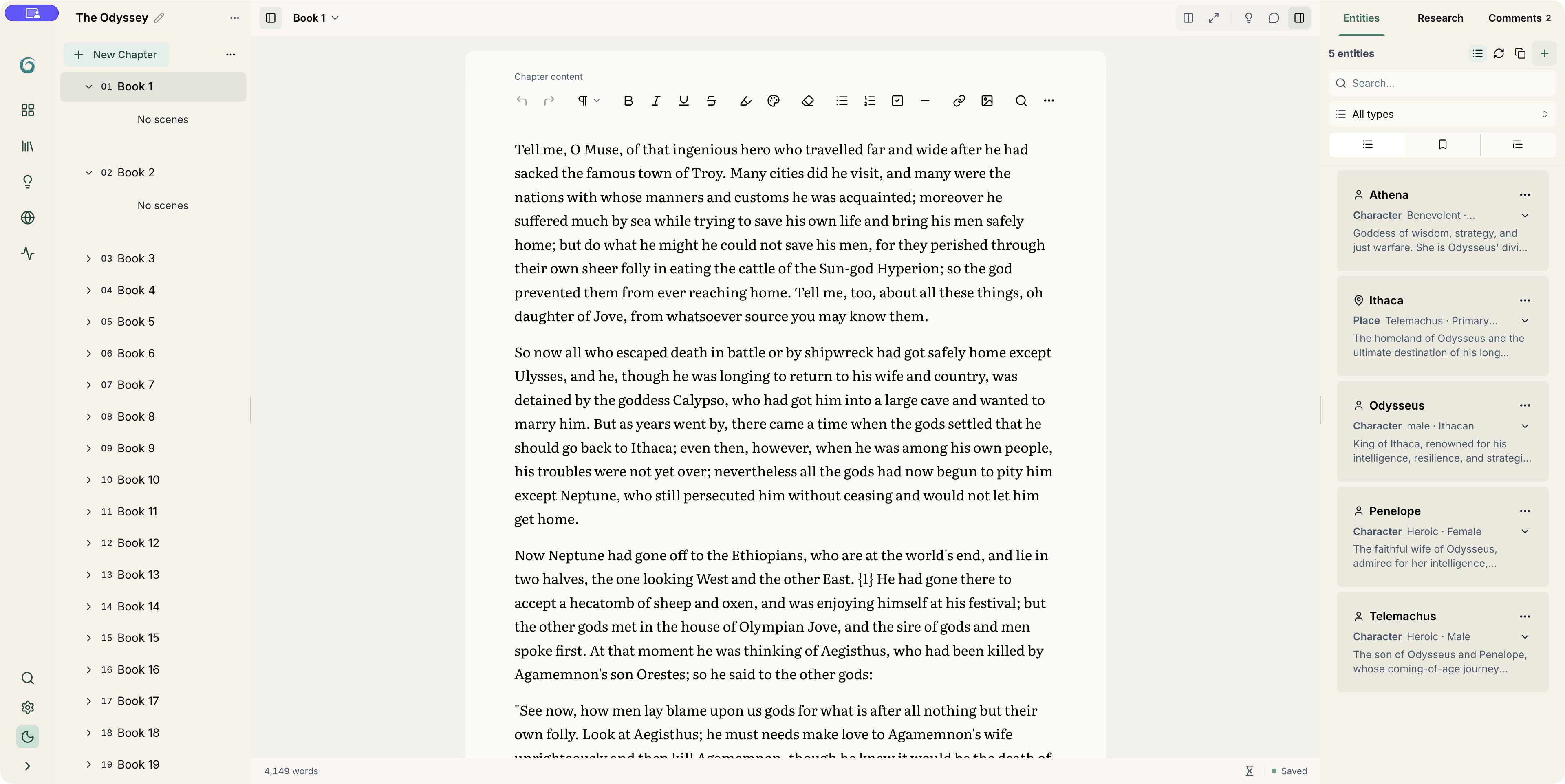 Characters and story context for The Odyssey in Inkthar.